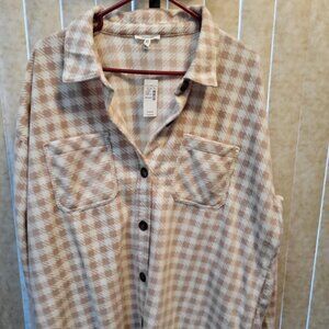 Maurices Wilder Plaid Fleece Shacket XXL Ecru and Cream - NWT